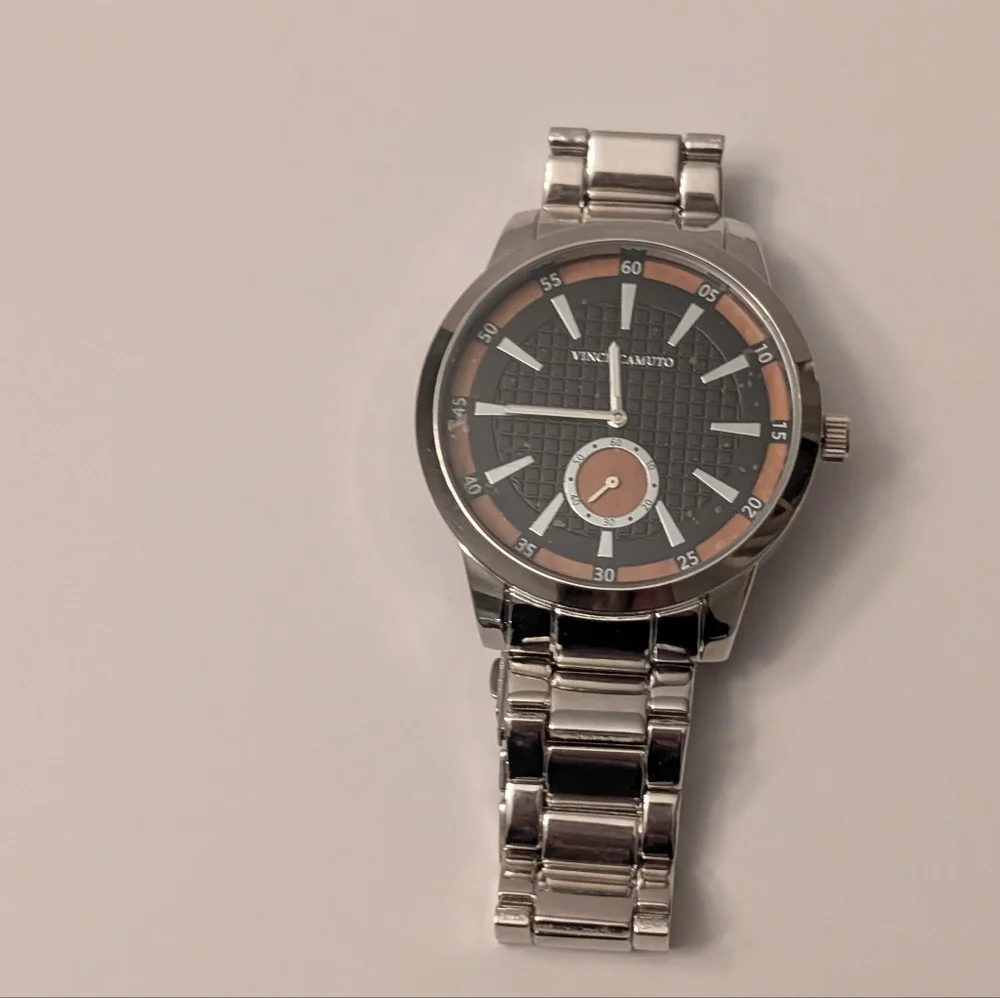 Vince Camuto Silver and Gray Watch with Orange Accents